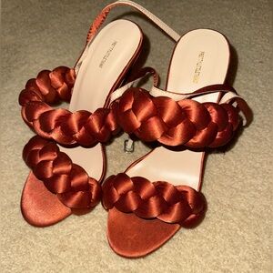 RUST SATIN CHUNKY PLAITED HIGH HEELS